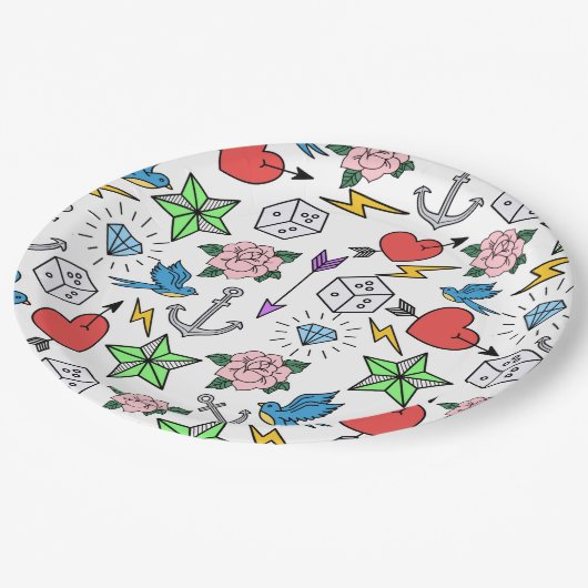 古い学校の入れ墨 ペーパープレート (アングル)