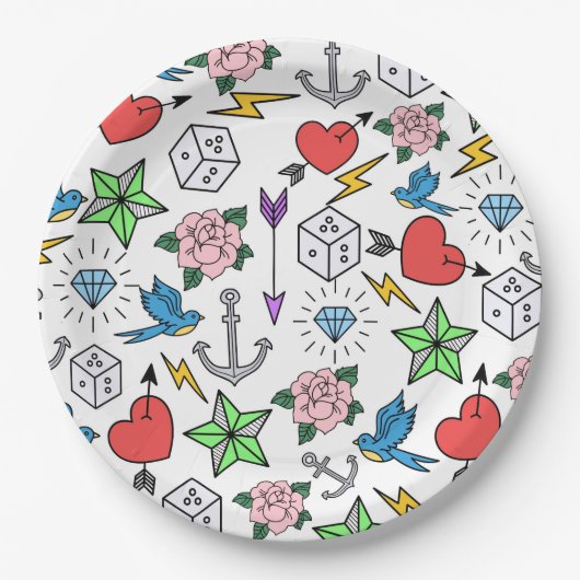 古い学校の入れ墨 ペーパープレート (正面)