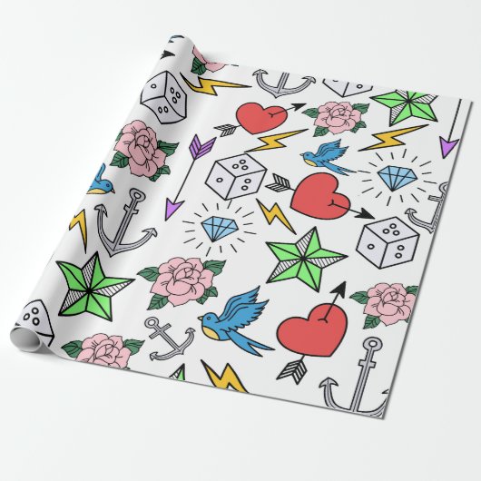 古い学校の入れ墨 ラッピングペーパー (アンロールド)