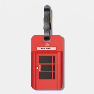 古い学校の赤いヴィンテージのイギリスの公衆電話ボックス ラゲッジタグ