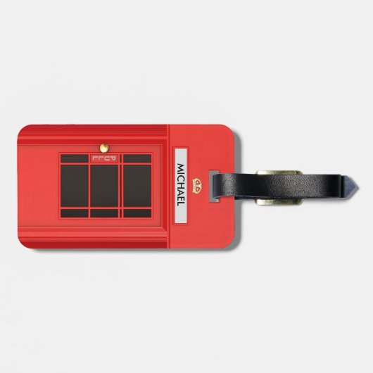 古い学校の赤いヴィンテージのイギリスの公衆電話ボックス ラゲッジタグ (裏面横)