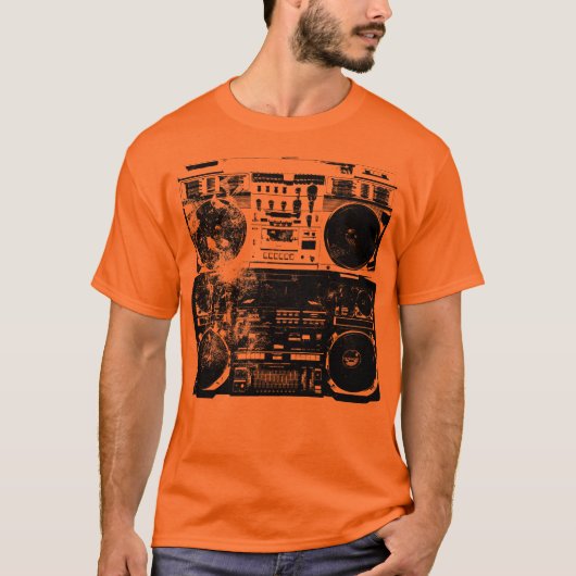 古い学校のBoomboxの絞り染めのワイシャツ Tシャツ (正面)
