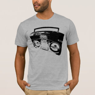 古い学校のBoomboxの芸術の灰色メンズは半ティーに合いました Tシャツ