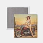 古い学校レトロピンアップ女の子バイク マグネット (正面/裏面)