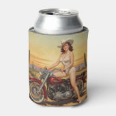 古い学校レトロピンアップ女の子バイク 缶クーラー (缶正面)