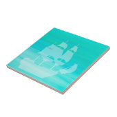 古い帆船とアクアマリンの海水 タイル (側面)