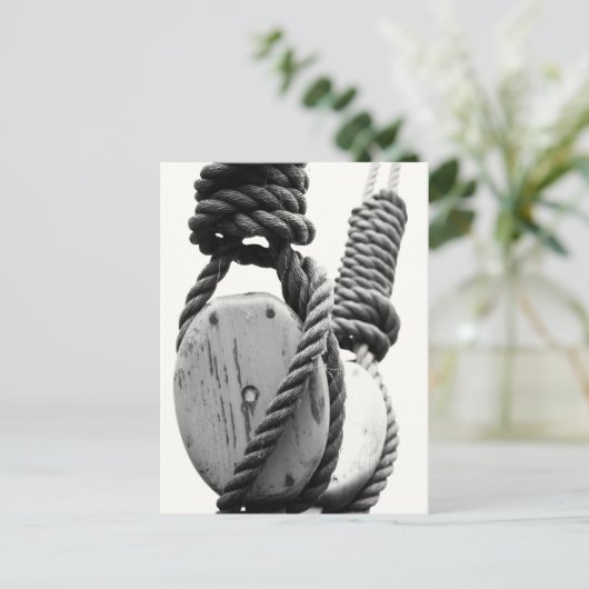 古い帆船のブロックと取り組み ポストカード (スタンド正面)