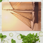 古い帆船の台所タオル キッチンタオル (折り畳み)