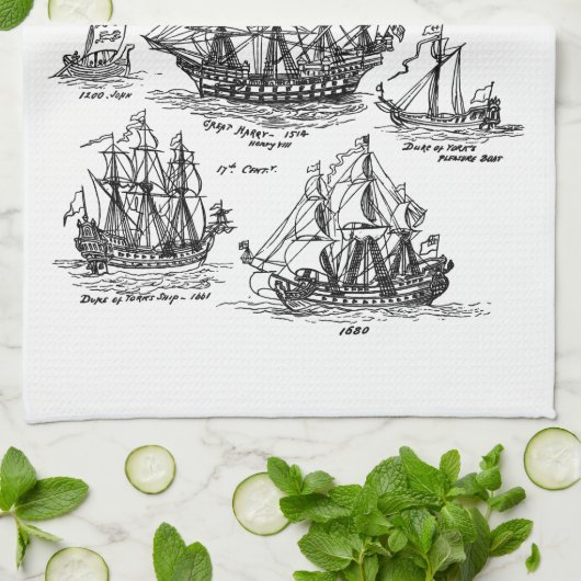 古い帆船 キッチンタオル (折り畳み)