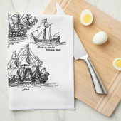 古い帆船 キッチンタオル (四つ折り)