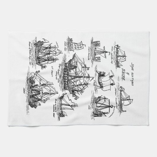 古い帆船 キッチンタオル (横)