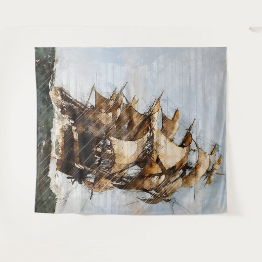 古い帆船 タペストリー (正面(横))