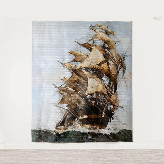 古い帆船 タペストリー (正面)