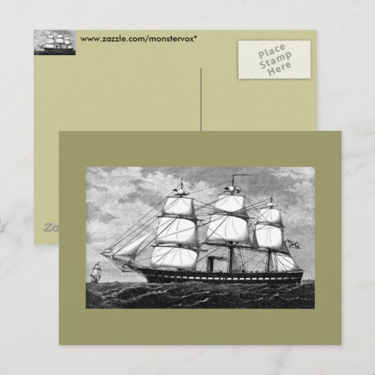 古い帆船 ポストカード (正面/裏面)