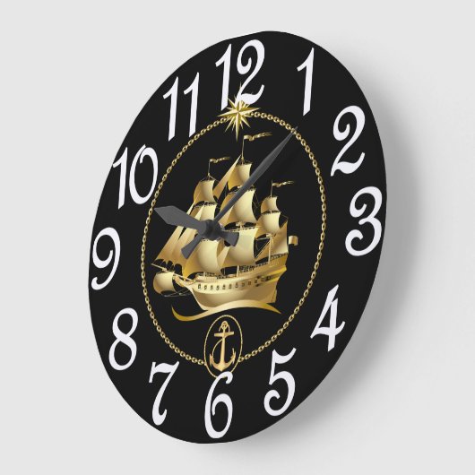 古い帆船 ラージ壁時計 (傾斜)