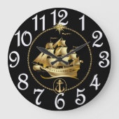 古い帆船 ラージ壁時計 (正面)