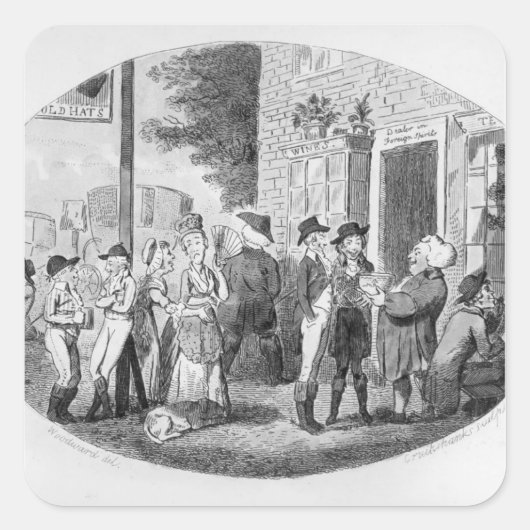 古い帽子の居酒屋の外で スクエアシール (正面)