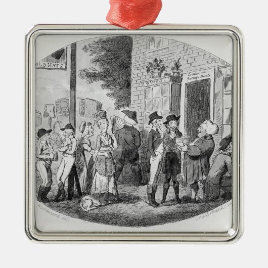 古い帽子の居酒屋の外 メタルオーナメント (正面)