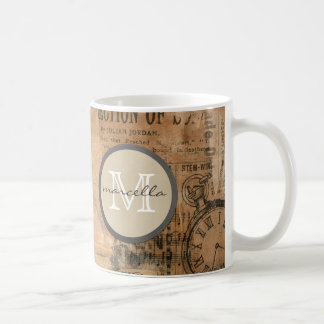 古い引き裂かれたヴィンテージ新聞モノグラム コーヒーマグカップ