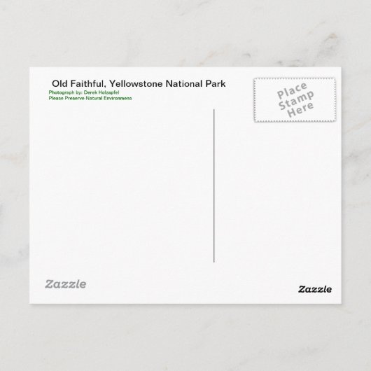 古い忠実な間欠泉 – はがき (裏面)