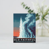 古い忠実な間欠泉、水の噴火、旅行 ポストカード (スタンド正面)