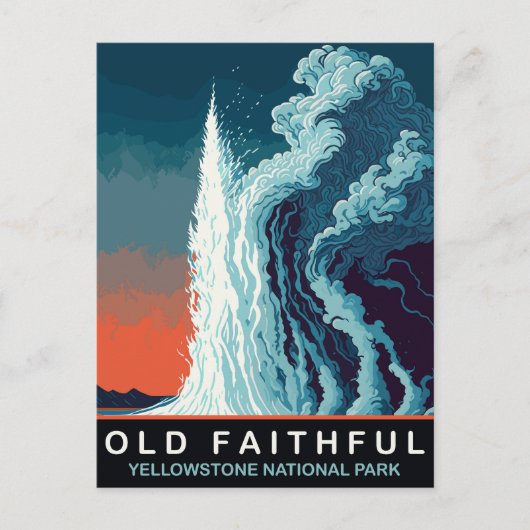 古い忠実な間欠泉、水の噴火、旅行 ポストカード (正面)