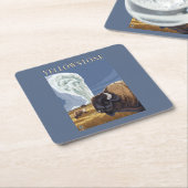 古い忠実のYellowstoneBison スクエアペーパーコースター (アングル)