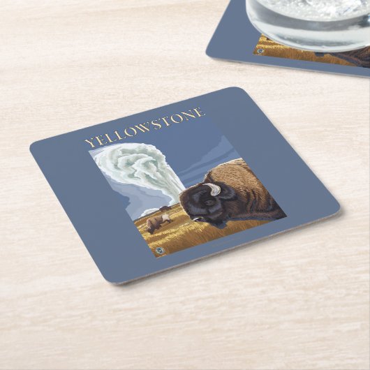 古い忠実のYellowstoneBison スクエアペーパーコースター (アングル)
