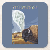 古い忠実のYellowstoneBison スクエアペーパーコースター (正面)