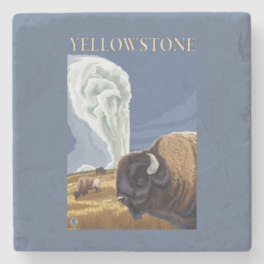 古い忠実のYellowstoneBison ストーンコースター (正面)