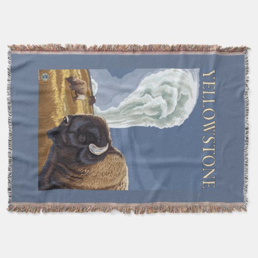 古い忠実のYellowstoneBison スローブランケット (正面)