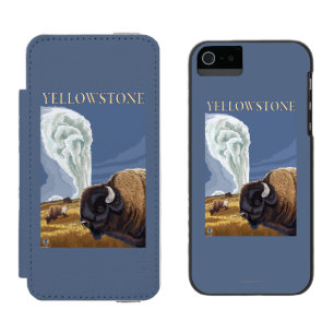 古い忠実のYellowstoneBison iPhone SE/5/5sウォレットケース