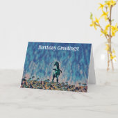 古い恐竜の古いタイマーアートおもしろい誕生日カード カード (黄色い花)