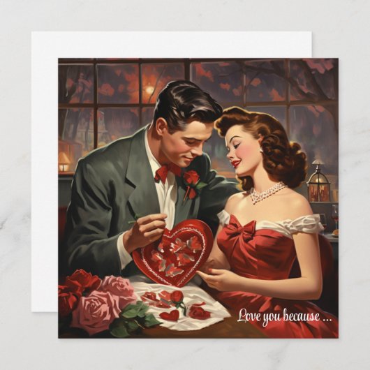 古い愛ファッションドカップル赤いハートバレンタイン シーズンカード (正面/裏面)