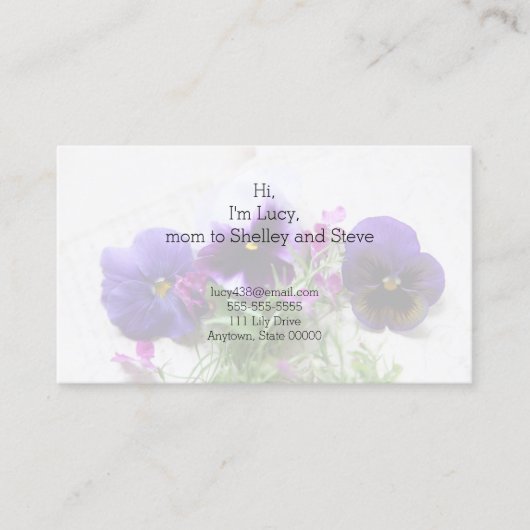 古い手書きのお母さんのパンジーそしてロベリア コーリングカード (正面)