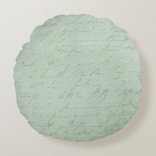 古い手書きラブレターの色あせたアンティークスクリプト ラウンドクッション (正面)