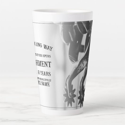 古い拍車での退職発表 カフェラテマグ (正面)