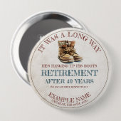古い拍車での退職発表 缶バッジ (正面&裏面)