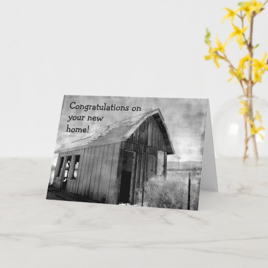 古い掘っ建て小屋の新しい家 カード (黄色い花)