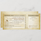 古い搭乗結婚券のチケット-招待状&rsvp 招待状 (正面/裏面)