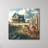 古い放棄された赤三輪車 キャンバスプリント (正面)