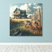 古い放棄された赤三輪車 キャンバスプリント (インサイチュ (ウッドフロア))