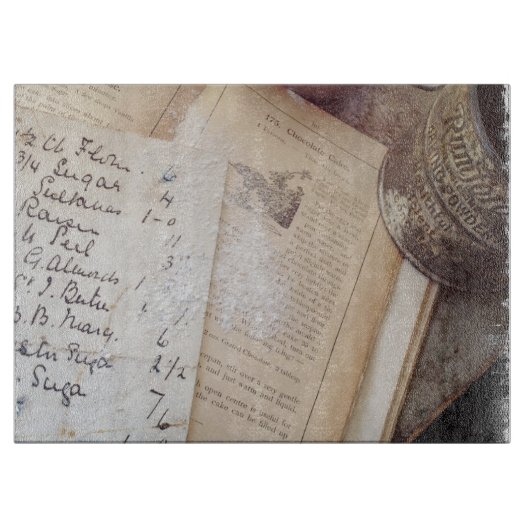 古い料理書およびレシピのまな板 カッティングボード (正面)