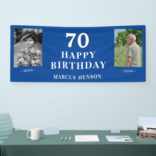 古い新しい写真70th誕生日パーティー 横断幕 (トレードショー)