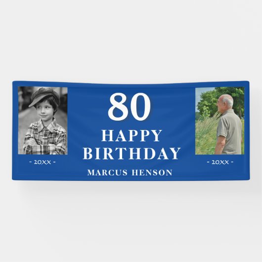 古い新しい写真80th誕生日パーティー 横断幕 (横)