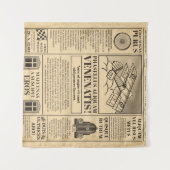 古い新聞ヴィンテージ。レトロ文字a タペストリー (正面(横))