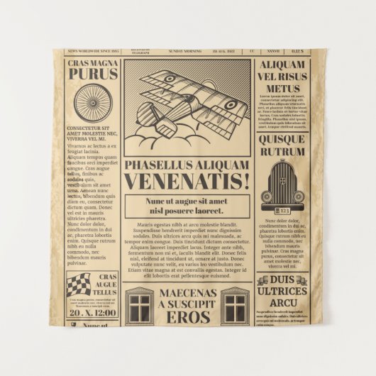 古い新聞ヴィンテージ。レトロ文字a タペストリー (正面)