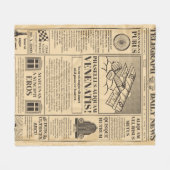 古い新聞ヴィンテージ。レトロ文字a フリースブランケット (正面(横))