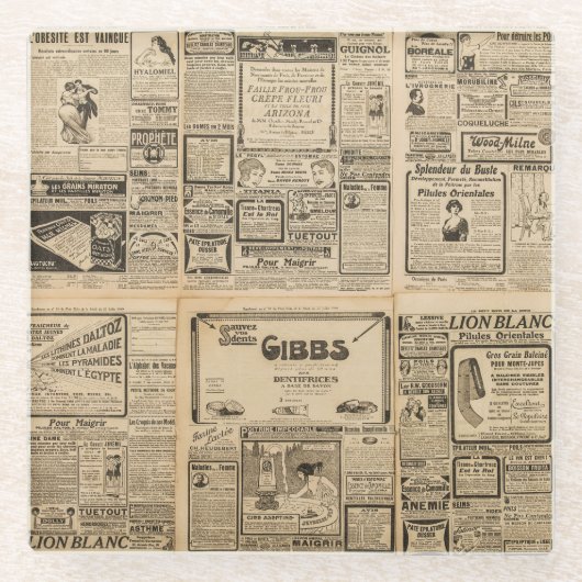 古い新聞：ヴィンテージ紙背景。 ガラスコースター (正面)