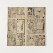 古い新聞：ヴィンテージ紙背景。 タペストリー (正面(横))